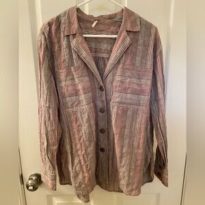 Free People High Tide Shirt Pink Sands Striped Button Down Long Sleeve SZ XS NWT